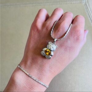 Teddy Bear Charm Pendant Necklace & Chain Bracelet Set Sterling 925, Cit…